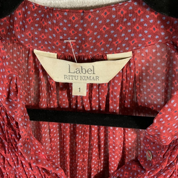 Label by Ritu Kumar Dress, Deep Red and Blue Smocked Top - Picture 3 of 7